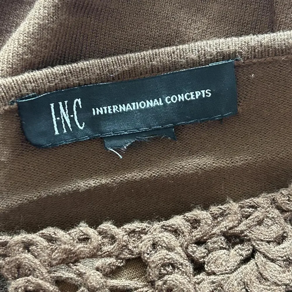 INC Brown Textured Crochet Knit Top Earthy Boho Whimsigoth Style - Size S